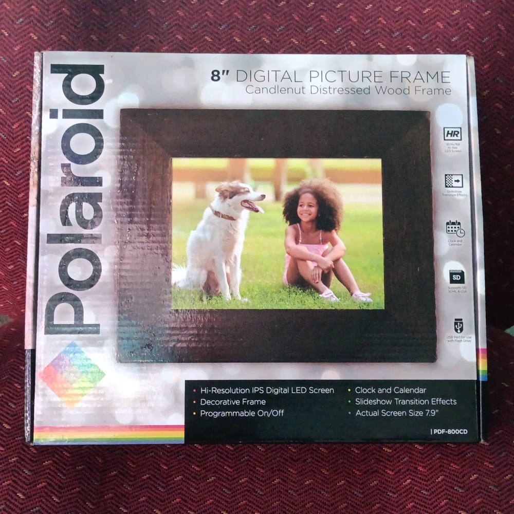 Polaroid 8" Digital Frame with Candelnut Wood Finish Brand New Never Opened
